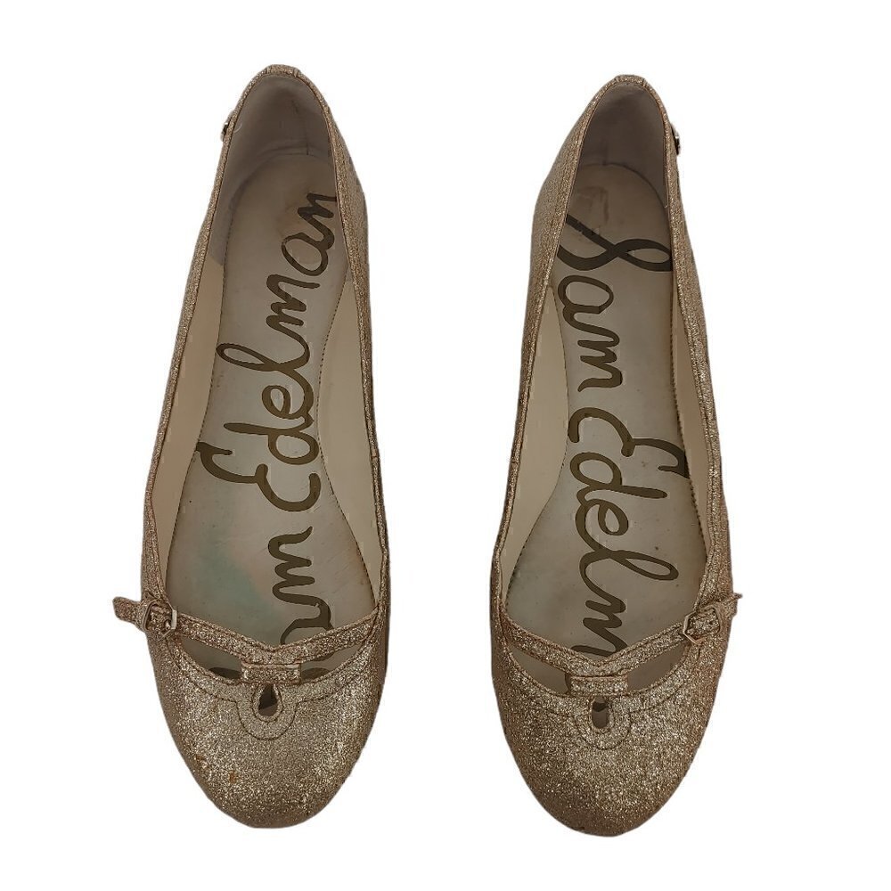SAM EDELMAN Leena Gold Glitter Sparkle Ballet Flat